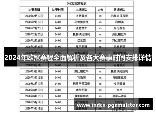 2024年欧冠赛程全面解析及各大赛事时间安排详情