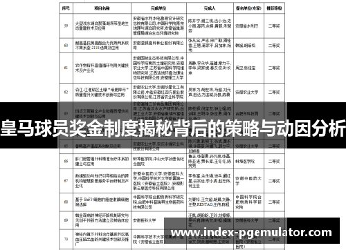 皇马球员奖金制度揭秘背后的策略与动因分析