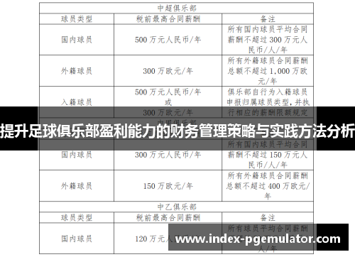 提升足球俱乐部盈利能力的财务管理策略与实践方法分析