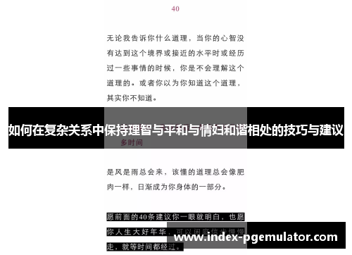 如何在复杂关系中保持理智与平和与情妇和谐相处的技巧与建议